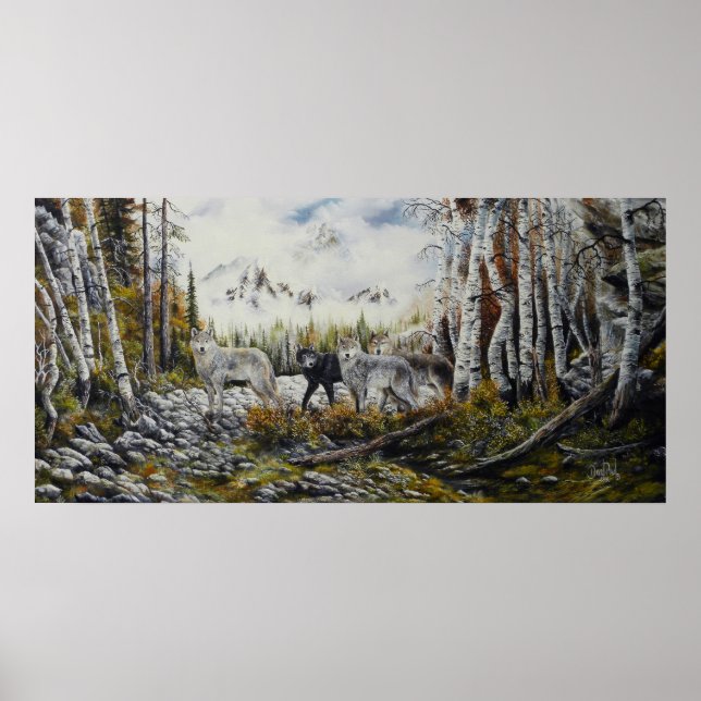 Brothers 4 wolves canvas oil painting for sale poster (Front)