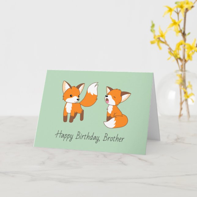 Brothers Birthday - Little Foxes Card (Yellow Flower)