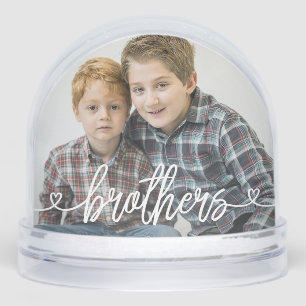 Brothers Love Hearts Personalised Photo Snowglobe