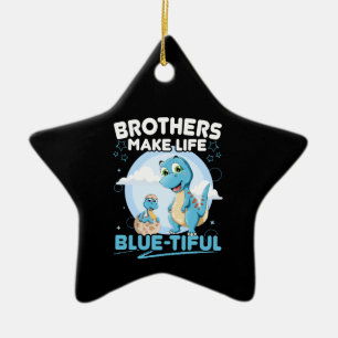 Brothers Make Life Blue-tiful - Blue Dinosaur Ceramic Tree Decoration