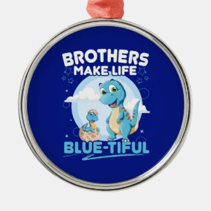 Brothers Make Life Blue-tiful - Blue Dinosaur Meta Metal Tree Decoration