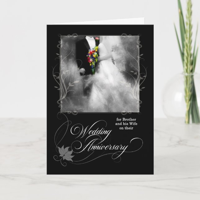 Brother's Wedding Anniversary Black and White Card (Front)