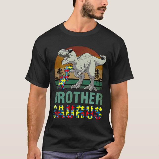 Brothersaurus Dinosaur Rex Brother Saurus Autism A T-Shirt (Front)