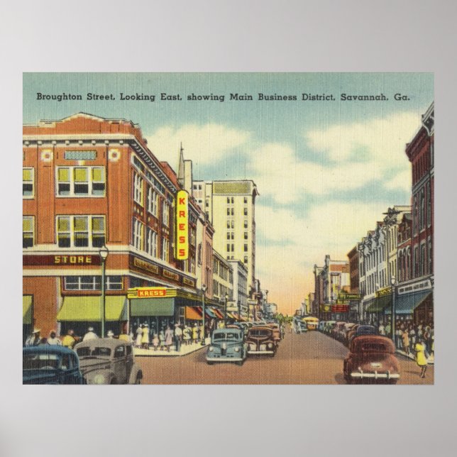 Broughton Street Savannah GA vintage Poster (Front)