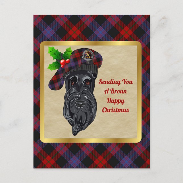 Broun/Brown Clan Badge & Tartan Christmas Postcard (Front)