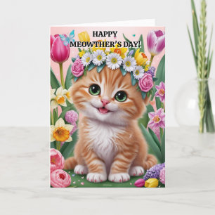 Brow and White Cat for Pet Mum on Mother's Day Holiday Card