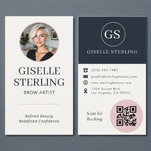Brow Artist Blush & Navy Photo QR Code Business Card