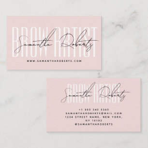 Brow artist modern typography script blush pink business card