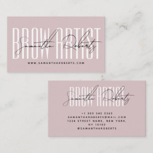 Brow artist modern typography script neutral pink business card