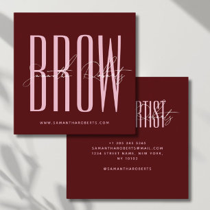 Brow artist modern typography script red  square business card