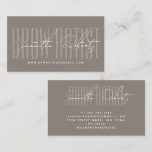 Brow artist modern typography script taupe business card