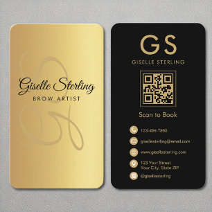 Brow Artist Monogram Gold Black QR Code Business Card