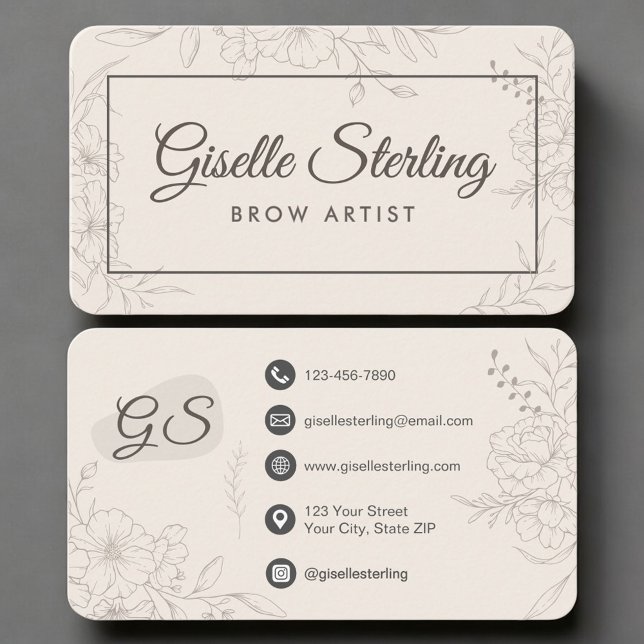 Brow Artist Neutral Floral Business Card (Creator Uploaded)