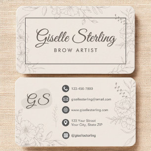 Brow Artist Neutral Ivory Floral Elegant Business Card