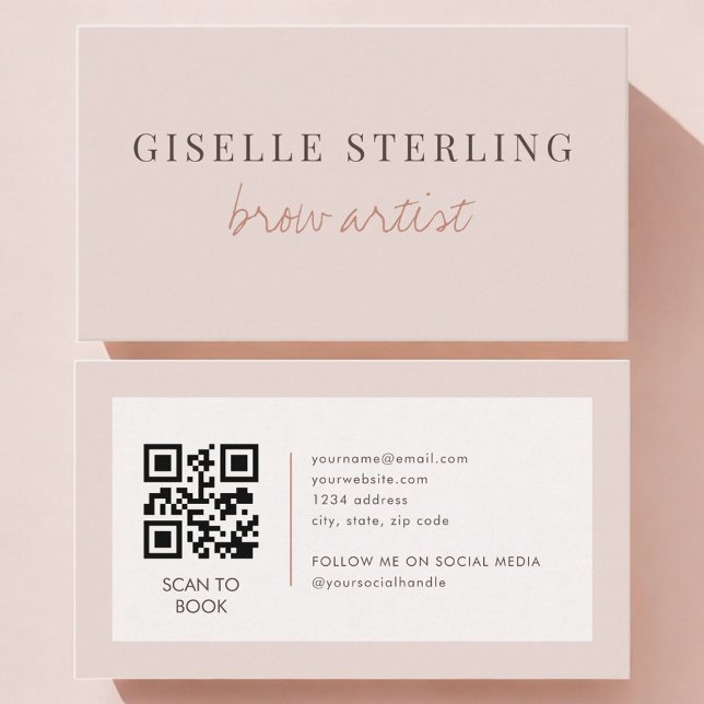 Brow Artist QR Code Blush Pink  Business Card (Creator Uploaded)