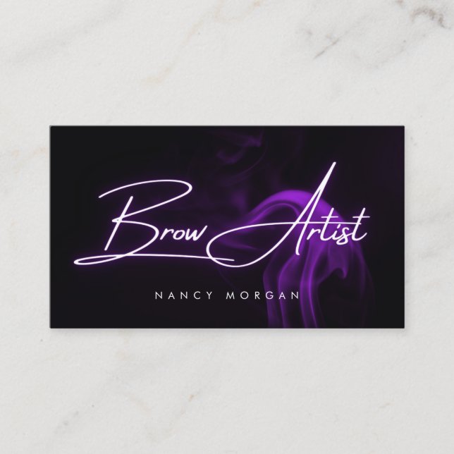 Brow Artist Typography Purple Neon Business Card (Front)