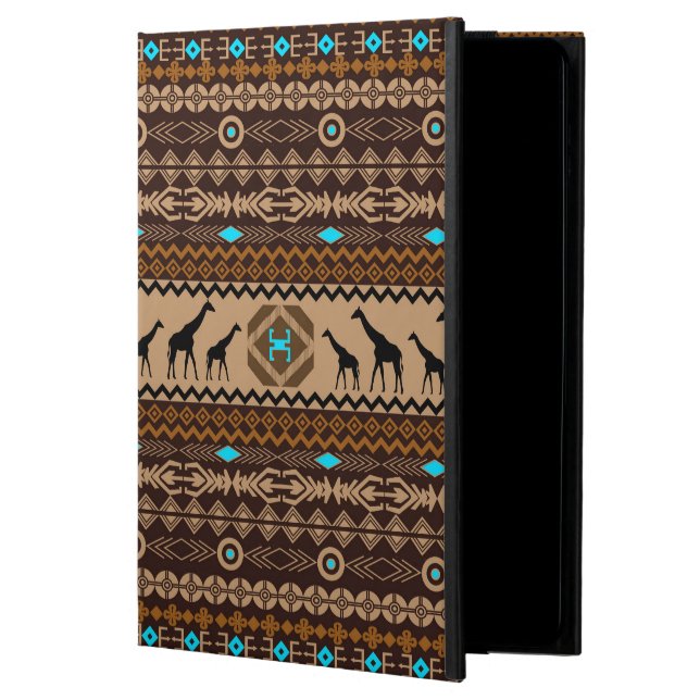 Brow Beige & Turquoise Geometric Ethnic Pattern Powis iPad Air 2 Case (Front)
