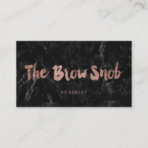 Brow logo faux rose gold typography black marble business card