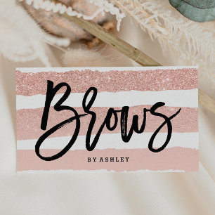 Brow modern elegant typography rose gold stripes business card