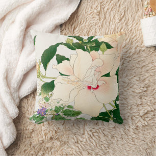 Browallia & Hibiscus Flowers -Japanese woodblock   Cushion