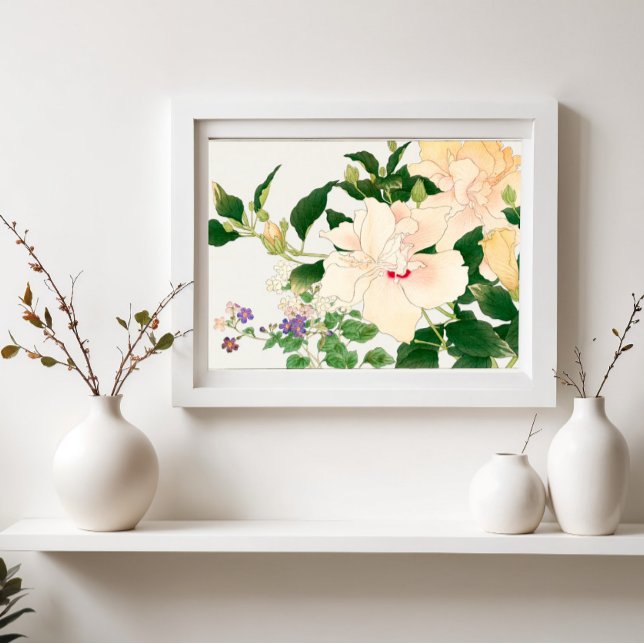 Browallia & Hibiscus Flowers -Japanese woodblock Poster (Creator Uploaded)