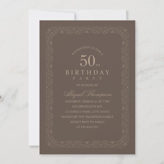 Brown 50th Birthday Party Elegant Simple & Classy Invitation (Front)