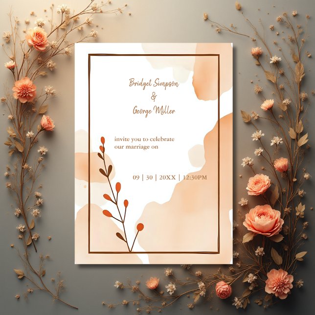 brown abstract boho minimal floral wedding invitation (Creator Uploaded)