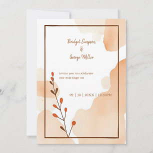 brown abstract boho minimal floral wedding invitation