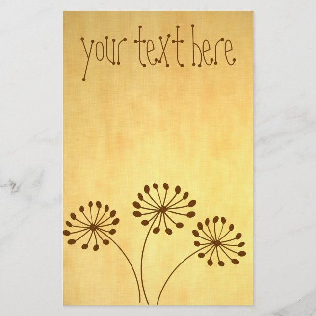Brown Abstract Dandelion Floral Stationery (Front)