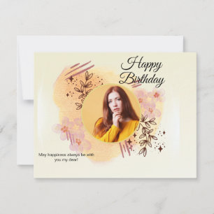 Brown Abstract Modern Photo Adult Birthday Flat  Holiday Card
