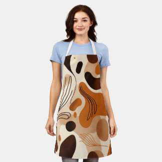 Brown Abstract Organic Shapes Print All-Over Print Apron
