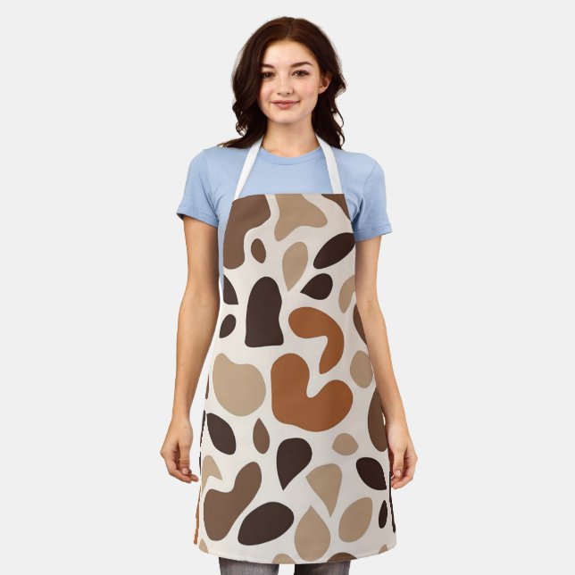 Brown Abstract Organic Shapes Print All-Over Print Apron (Worn)