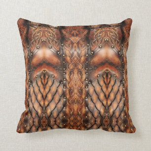 Brown abstract Viking armor leather print Cushion