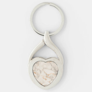 Brown Accents and White Abstract Pattern Key Ring
