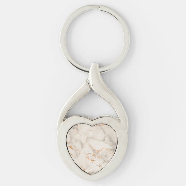 Brown Accents and White Abstract Pattern Key Ring (Front)