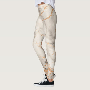 Brown Accents and White Abstract Pattern Leggings