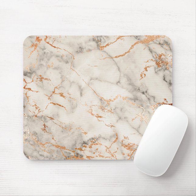 Brown Accents and White Abstract Pattern Mouse Mat (With Mouse)