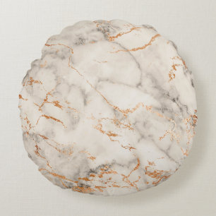 Brown Accents and White Abstract Pattern Round Cushion