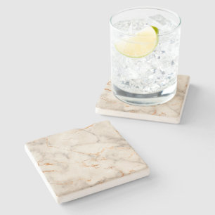 Brown Accents and White Abstract Pattern Stone Coaster