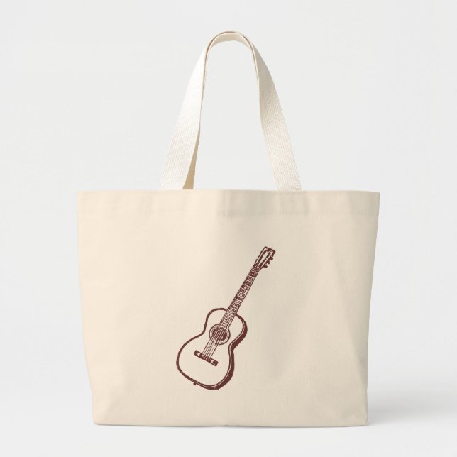 Brown Acoustic Classical Guitar Large Tote Bag (Front)