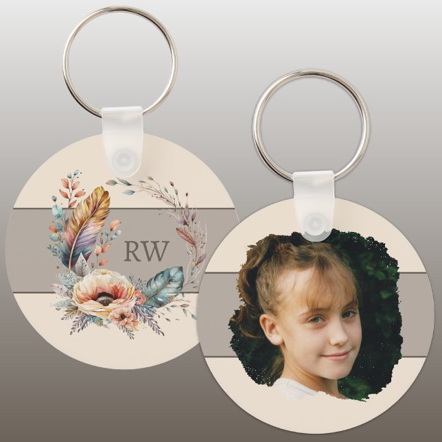 Brown add initial floral photo key ring (Creator Uploaded)
