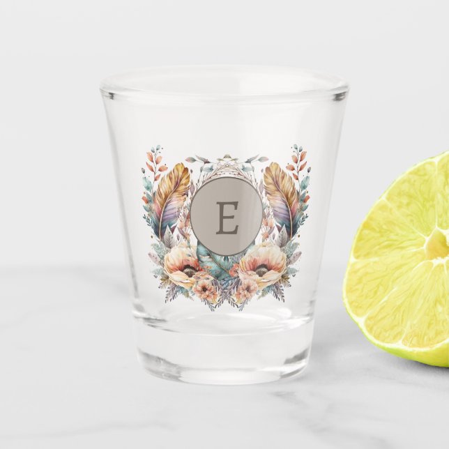 Brown add initial floral shot glass (Front)