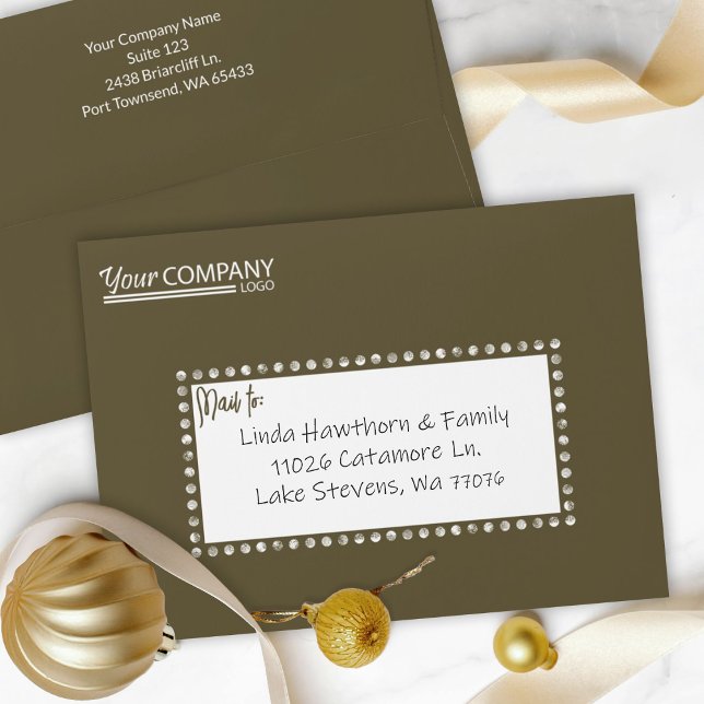 Brown Addressed, Logo 5x7 Company Holiday Card Envelope (rustic brown holiday card envelopes, brown company christmas card mailing envelope, logo address)