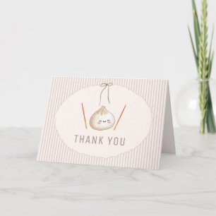 Brown Adorable Boy Bow Asian Dumpling Baby Shower Thank You Card