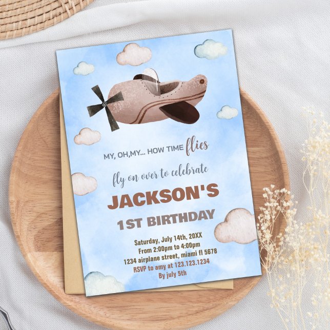 Brown Aeroplane Birthday Invitations (Brown Airplane Birthday Invitations)