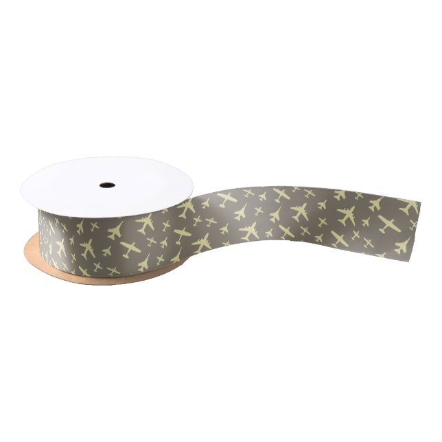 Brown Aeroplanes Flying Overhead Fun Aircraft Satin Ribbon (Spool)