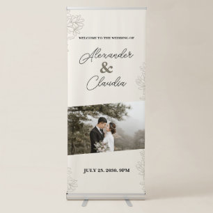 Brown Aesthetic Modern Flower Wedding Vertical Retractable Banner