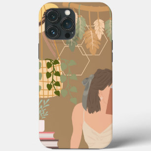 Brown Aesthetic Woman Reading Book iPhone 13 Pro Max Case