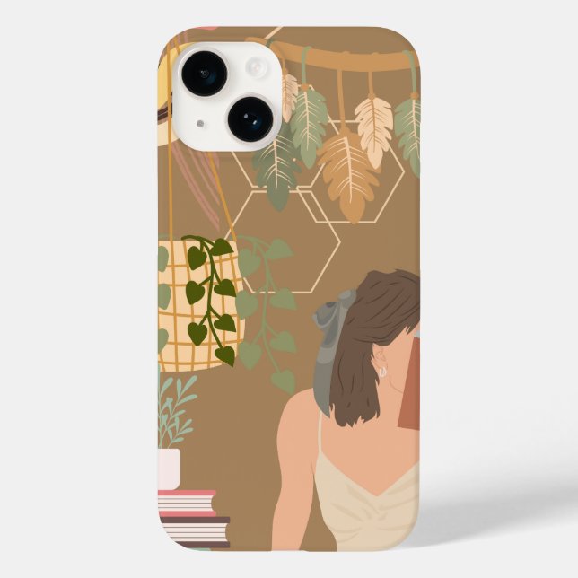Brown Aesthetic Woman Reading Book Case-Mate iPhone Case (Back)