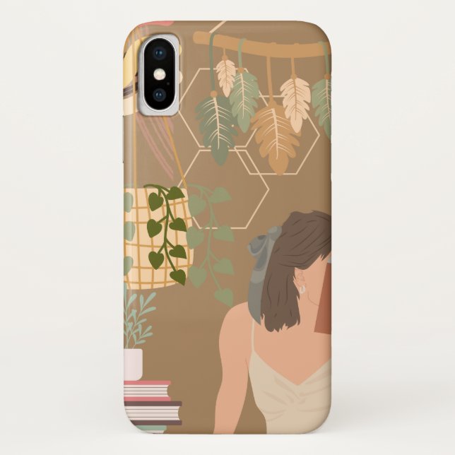 Brown Aesthetic Woman Reading Book Case-Mate iPhone Case (Back)